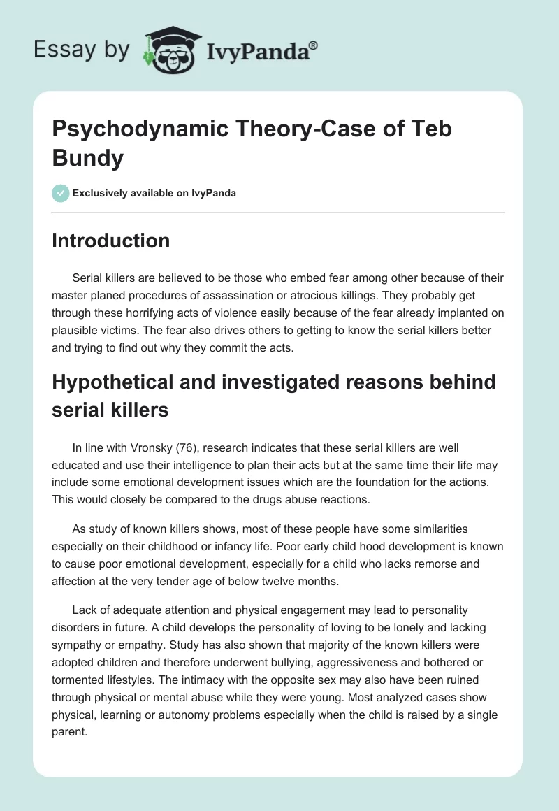 Psychodynamic Theory-Case of Teb Bundy. Page 1