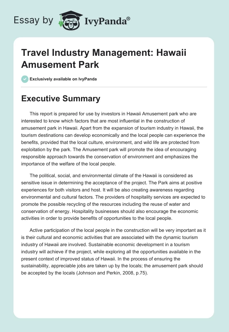 Travel Industry Management: Hawaii Amusement Park. Page 1