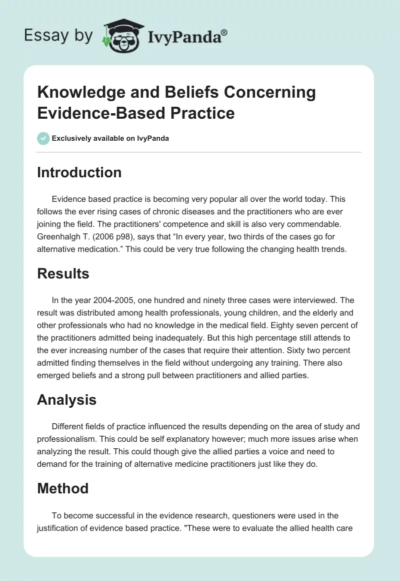 Knowledge and Beliefs Concerning Evidence-Based Practice. Page 1