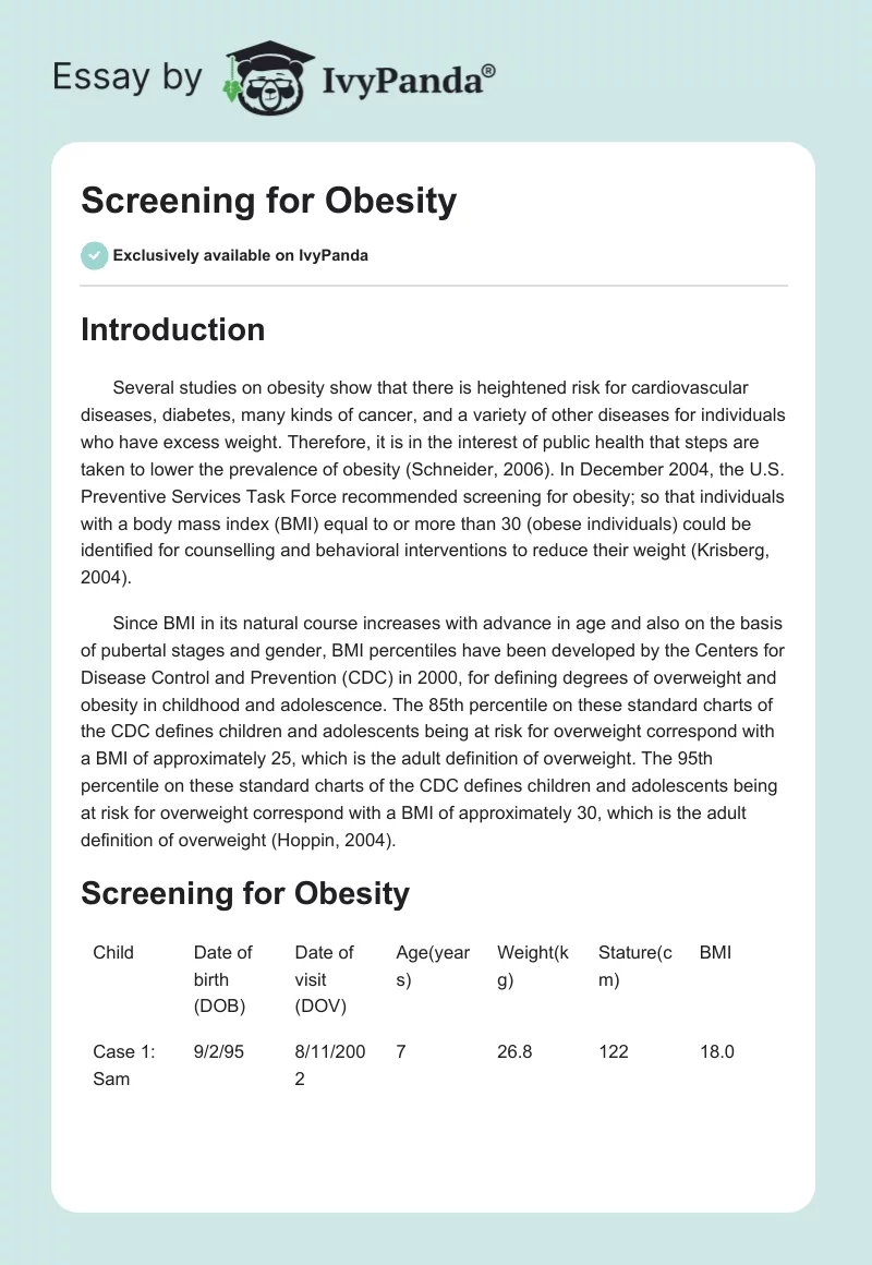 Screening for Obesity. Page 1
