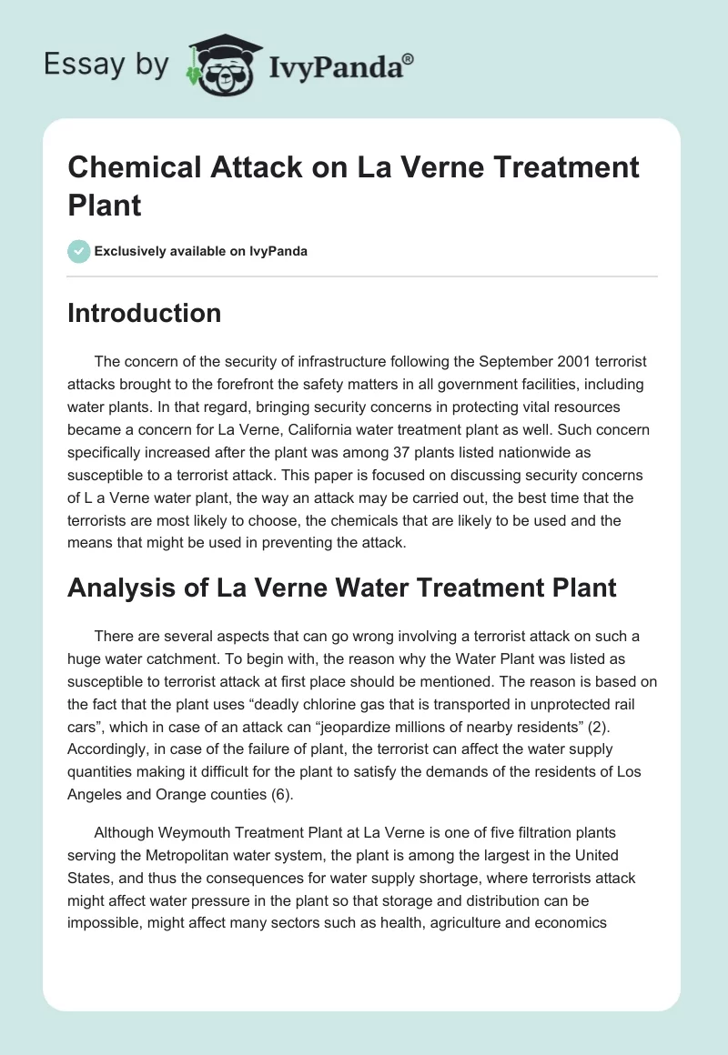 Chemical Attack on La Verne Treatment Plant. Page 1