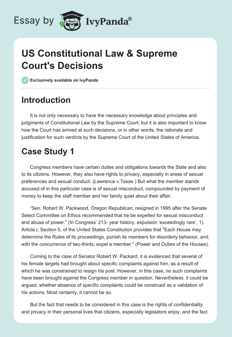 US Constitutional Law & Supreme Court's Decisions. Page 1