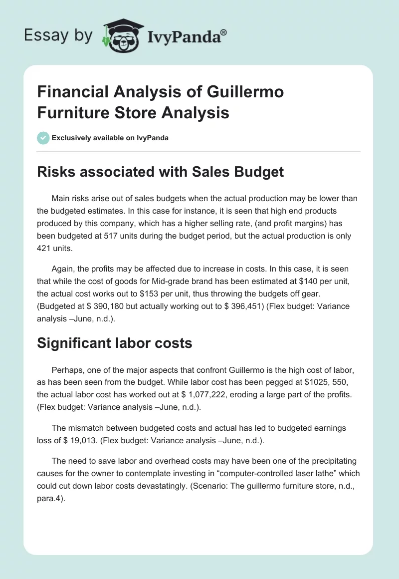 Financial Analysis of Guillermo Furniture Store Analysis. Page 1