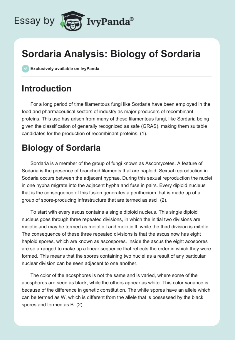 Sordaria Analysis: Biology of Sordaria. Page 1