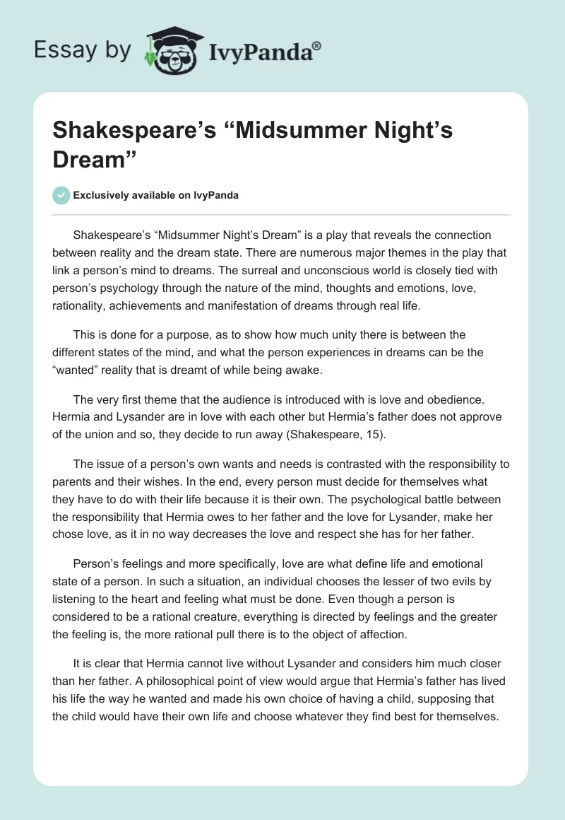 Shakespeare’s “A Midsummer Night’s Dream”. Page 1