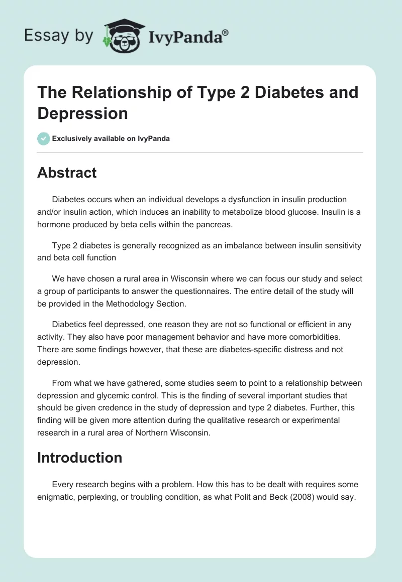 The Relationship of Type 2 Diabetes and Depression. Page 1