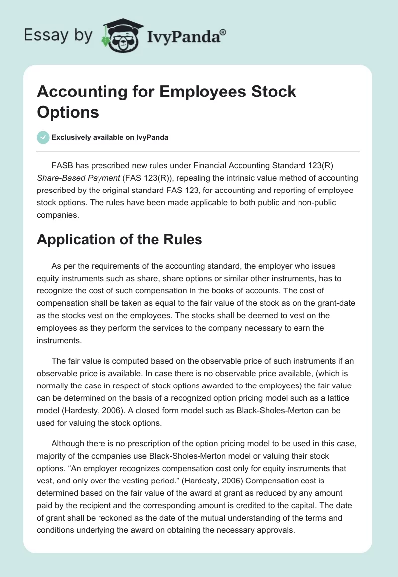 Accounting for Employees Stock Options. Page 1
