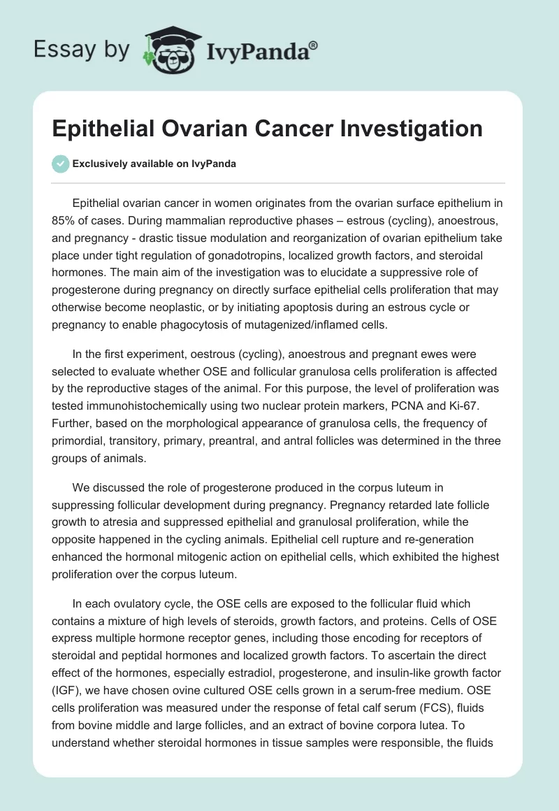 Epithelial Ovarian Cancer Investigation. Page 1