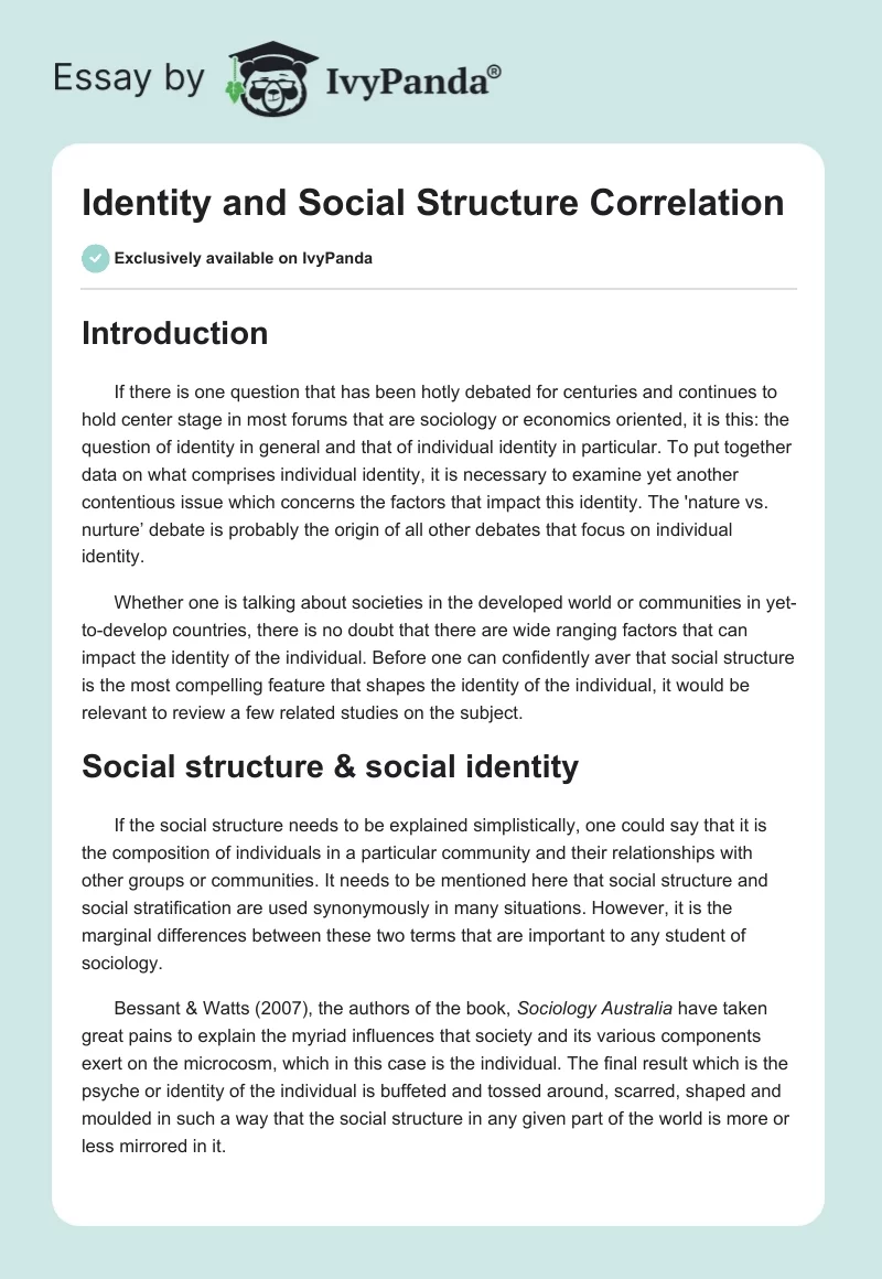 Identity and Social Structure Correlation. Page 1
