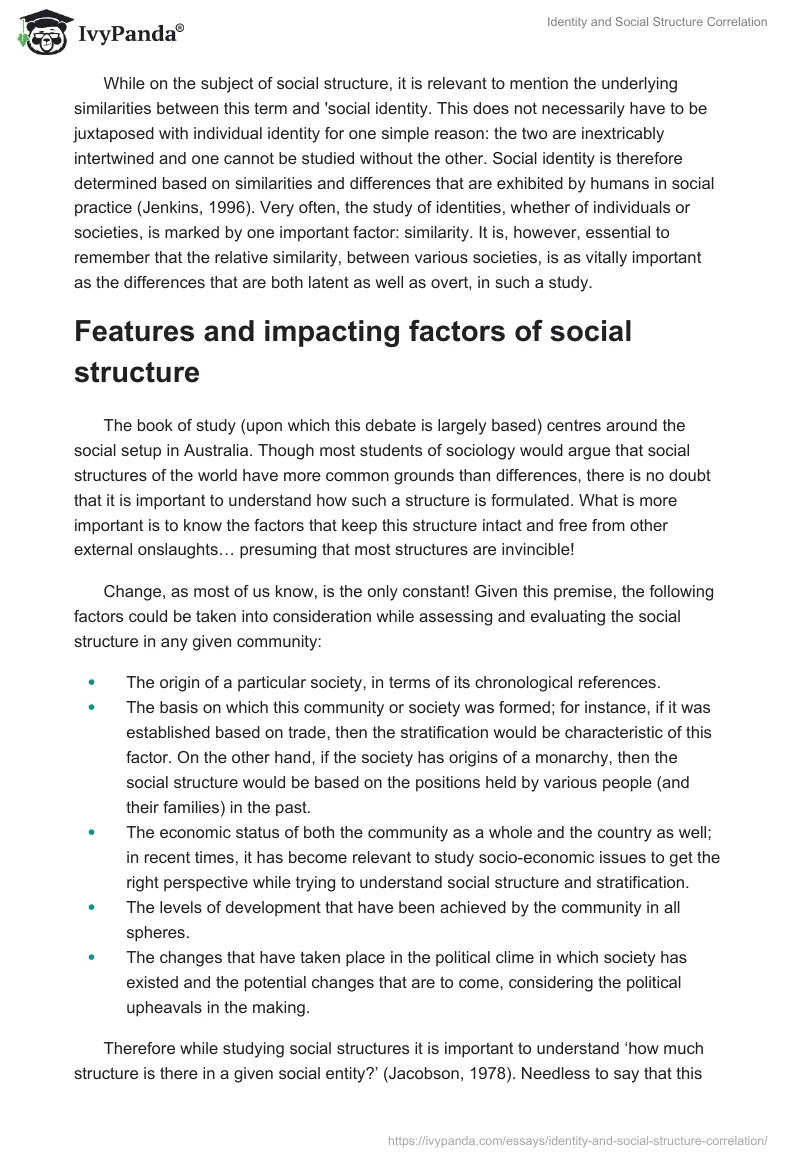 Identity and Social Structure Correlation. Page 2