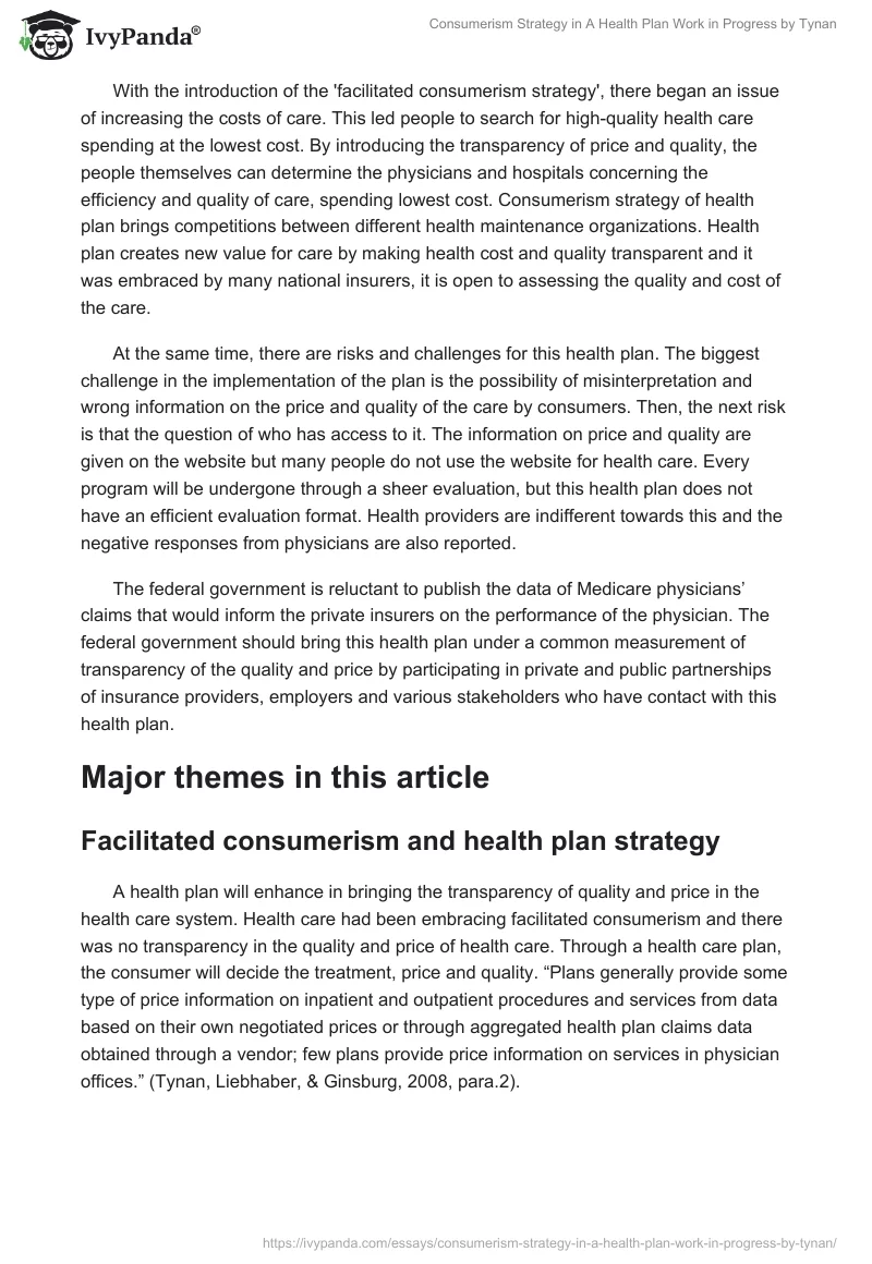 Consumerism Strategy in "A Health Plan Work in Progress" by Tynan. Page 2