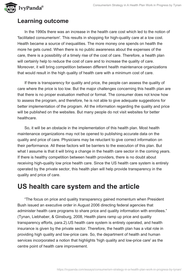 Consumerism Strategy in "A Health Plan Work in Progress" by Tynan. Page 4