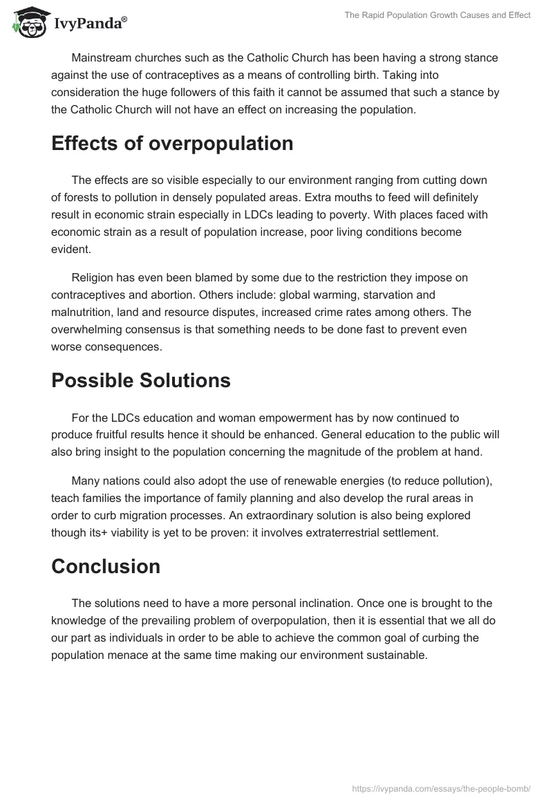 The Rapid Population Growth Causes and Effect. Page 2