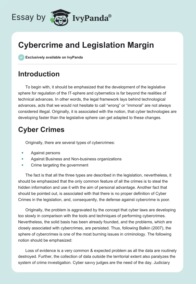 Cybercrime and Legislation Margin. Page 1