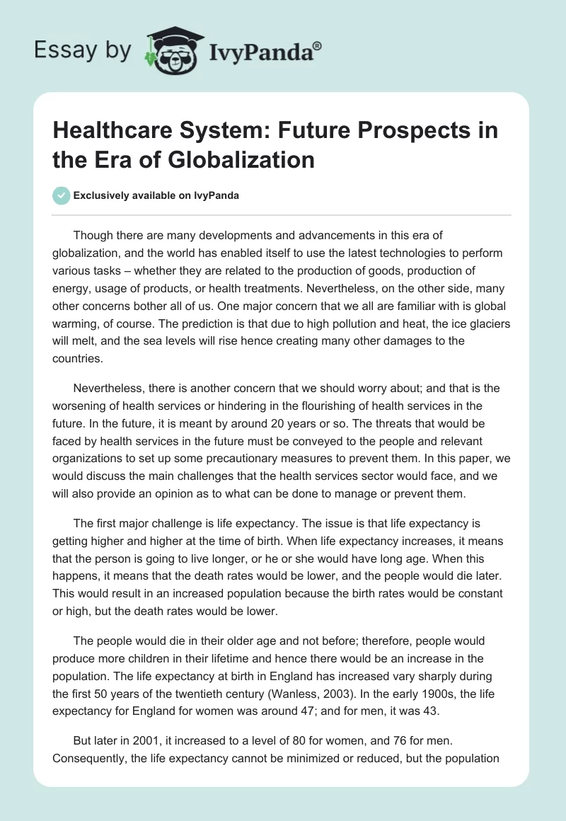 Healthcare System: Future Prospects in the Era of Globalization. Page 1