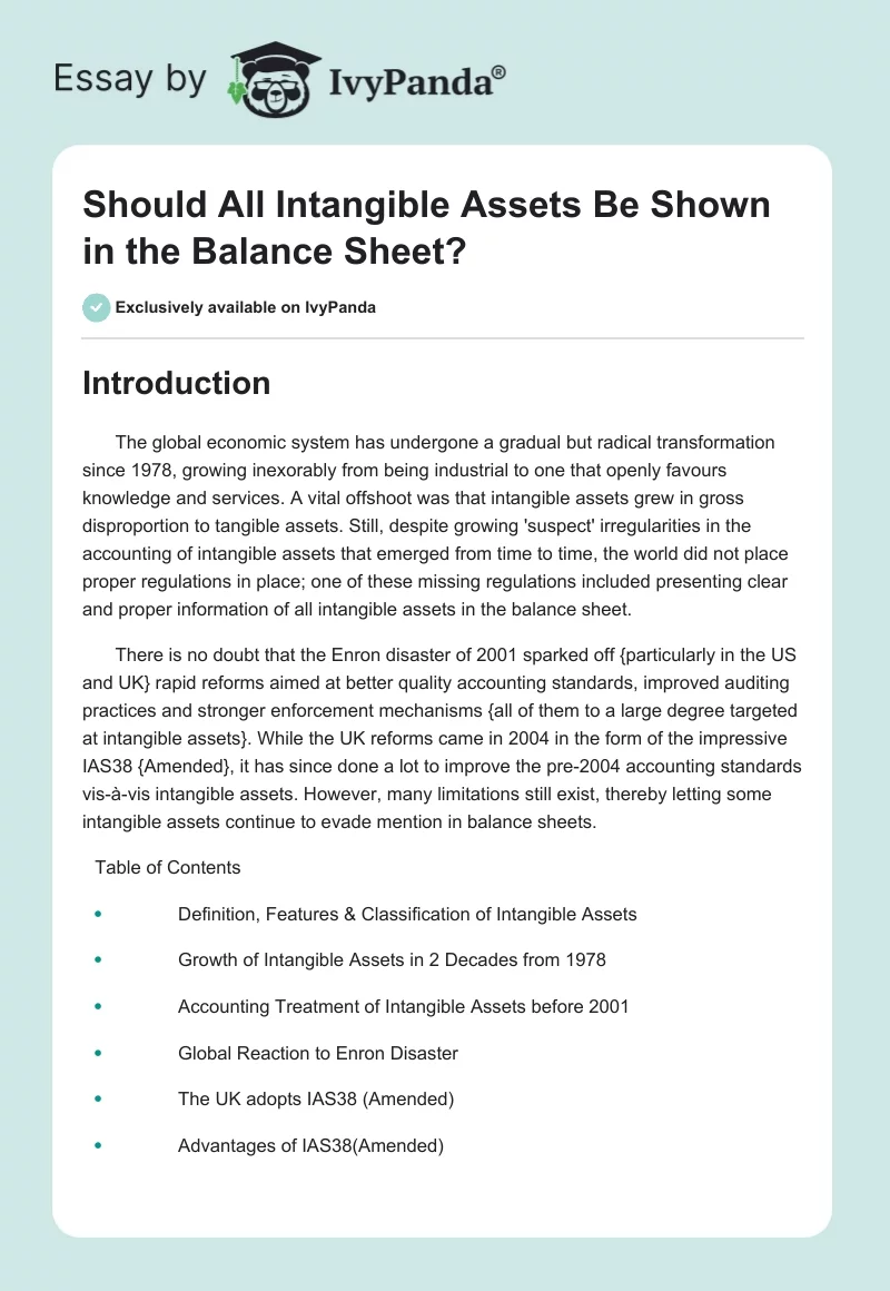 Should All Intangible Assets Be Shown in the Balance Sheet?. Page 1