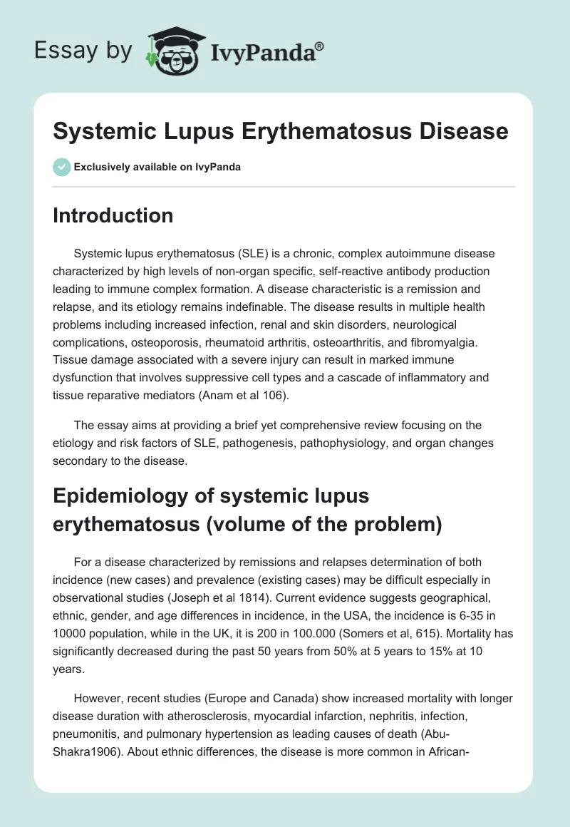 Systemic Lupus Erythematosus Disease. Page 1