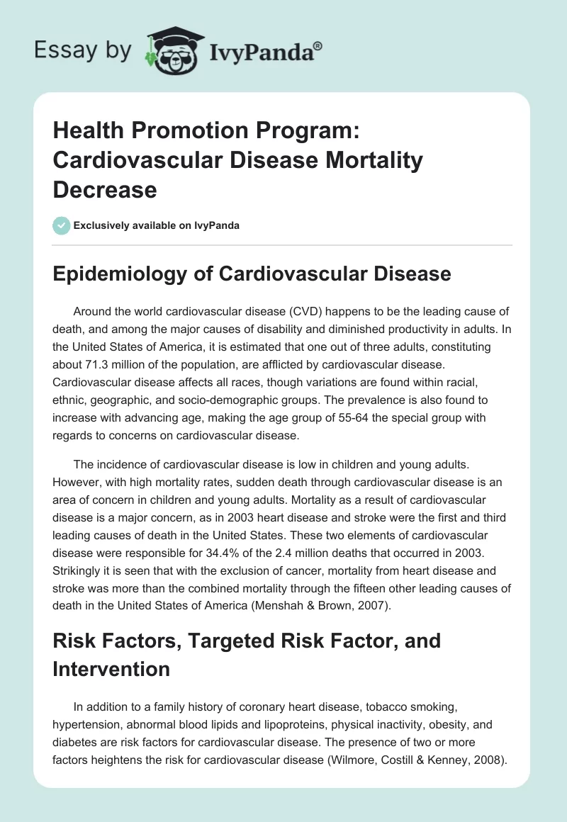 Health Promotion Program: Cardiovascular Disease Mortality Decrease. Page 1