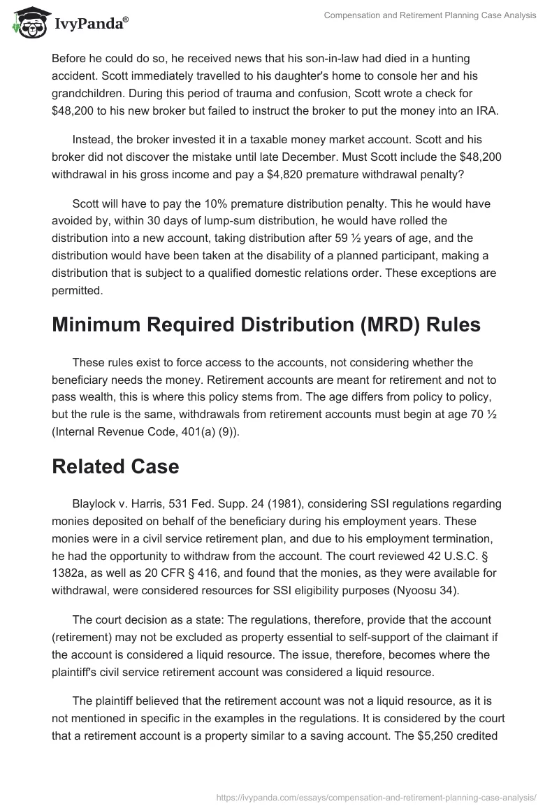 Compensation and Retirement Planning Case Analysis. Page 2