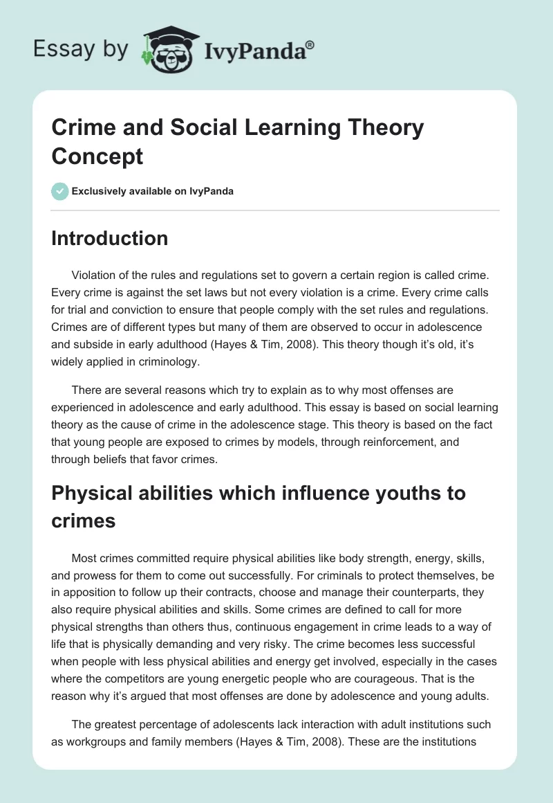 Crime and Social Learning Theory Concept. Page 1