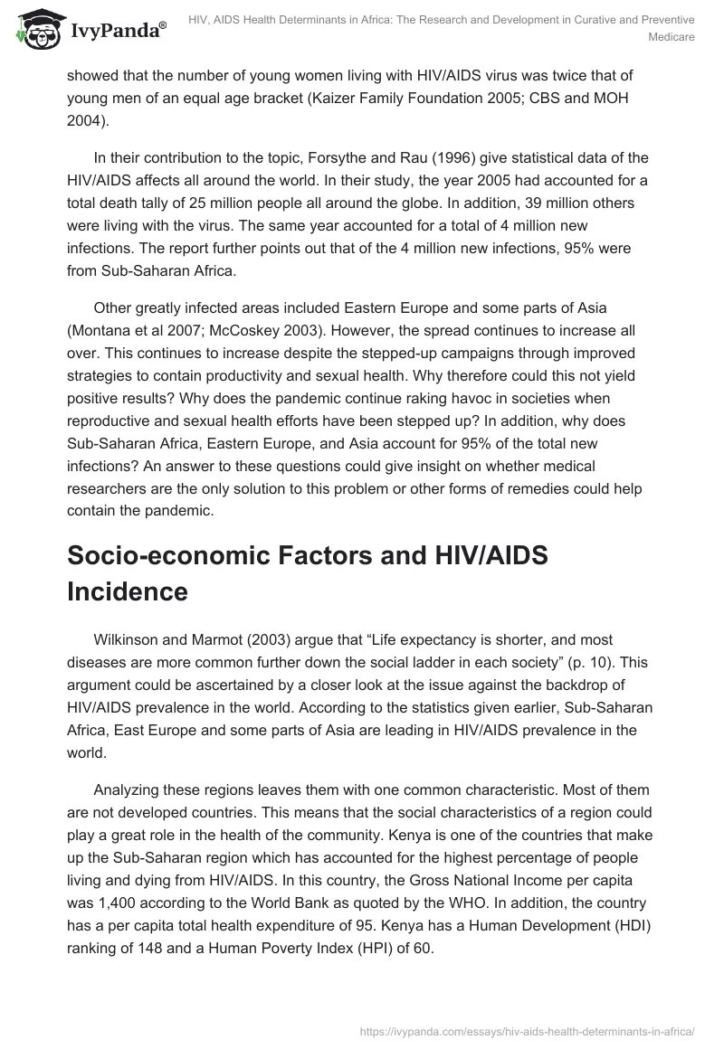 HIV, AIDS Health Determinants in Africa: The Research and Development in Curative and Preventive Medicare. Page 3