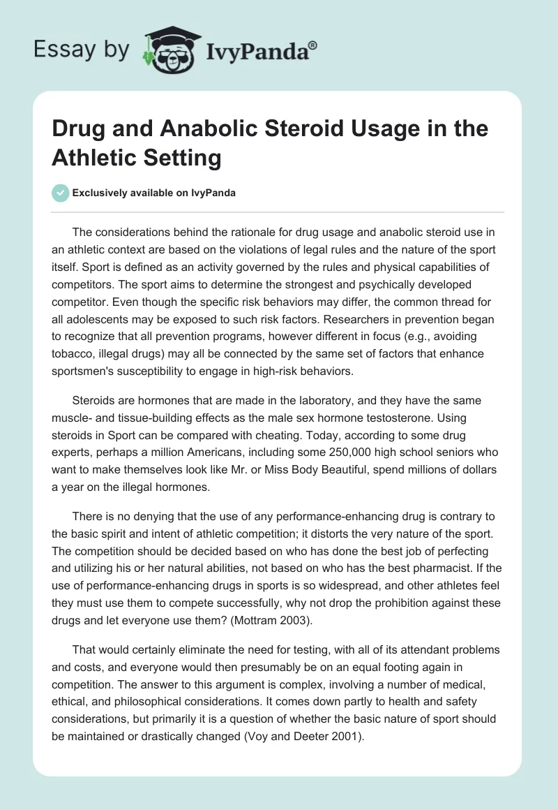 Drug and Anabolic Steroid Usage in the Athletic Setting. Page 1