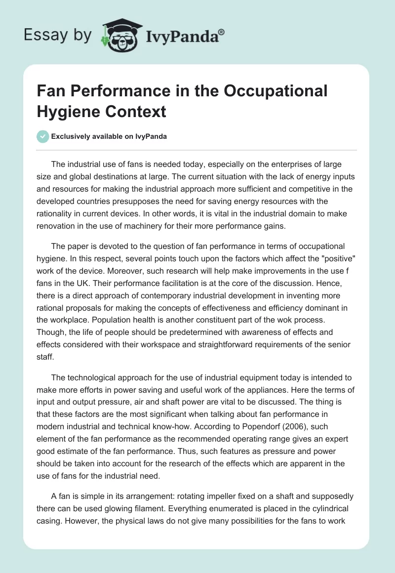 Fan Performance in the Occupational Hygiene Context. Page 1