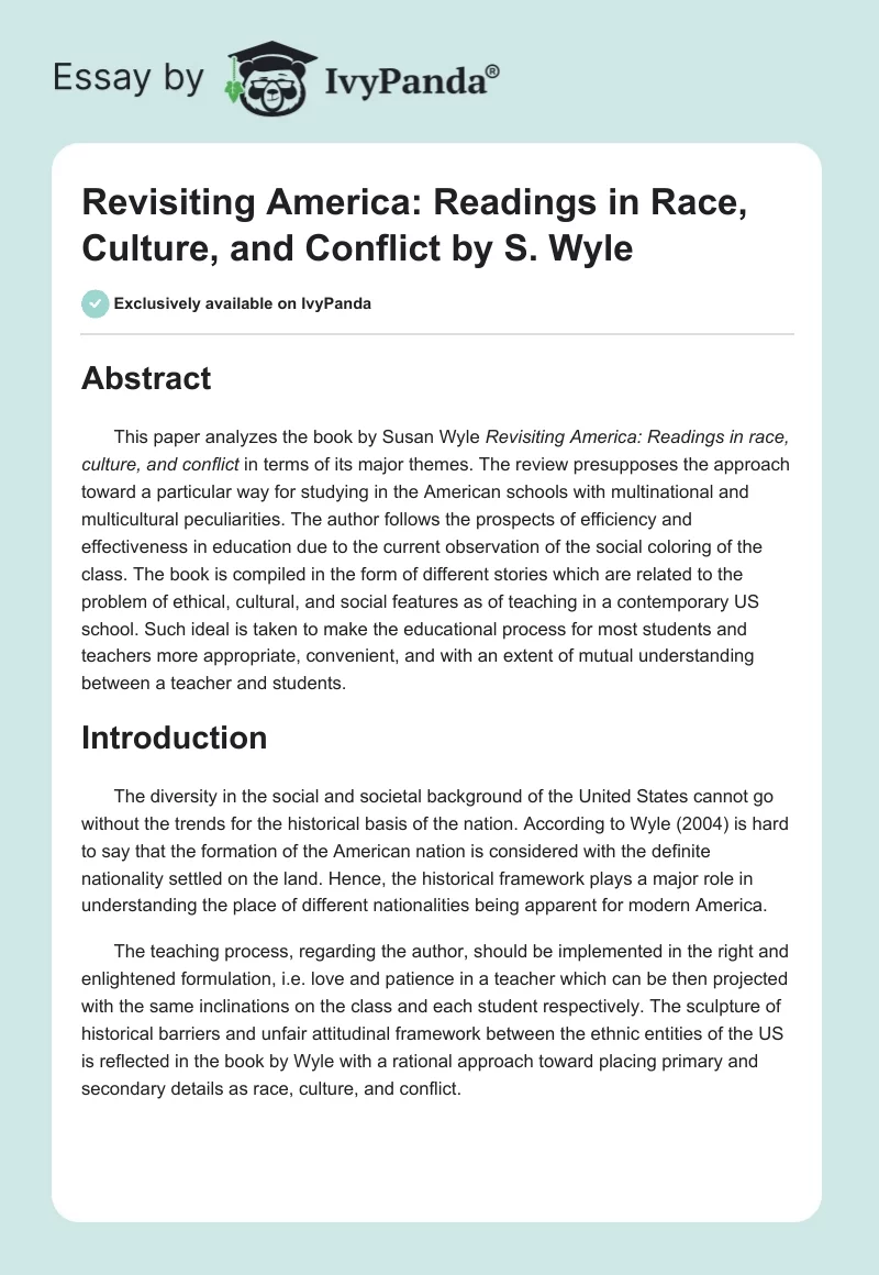 "Revisiting America: Readings in Race, Culture, and Conflict" by S. Wyle. Page 1