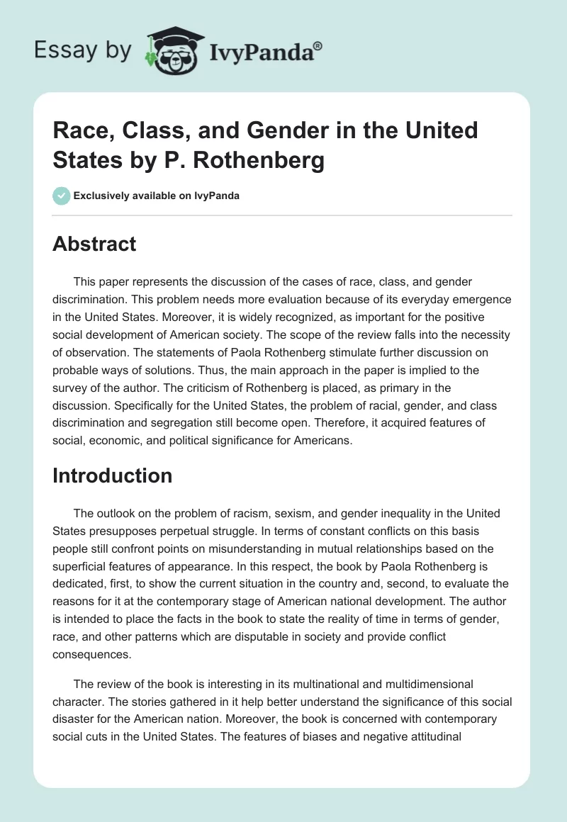 "Race, Class, and Gender in the United States" by P. Rothenberg. Page 1