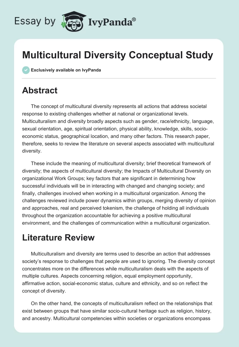 Multicultural Diversity Conceptual Study. Page 1