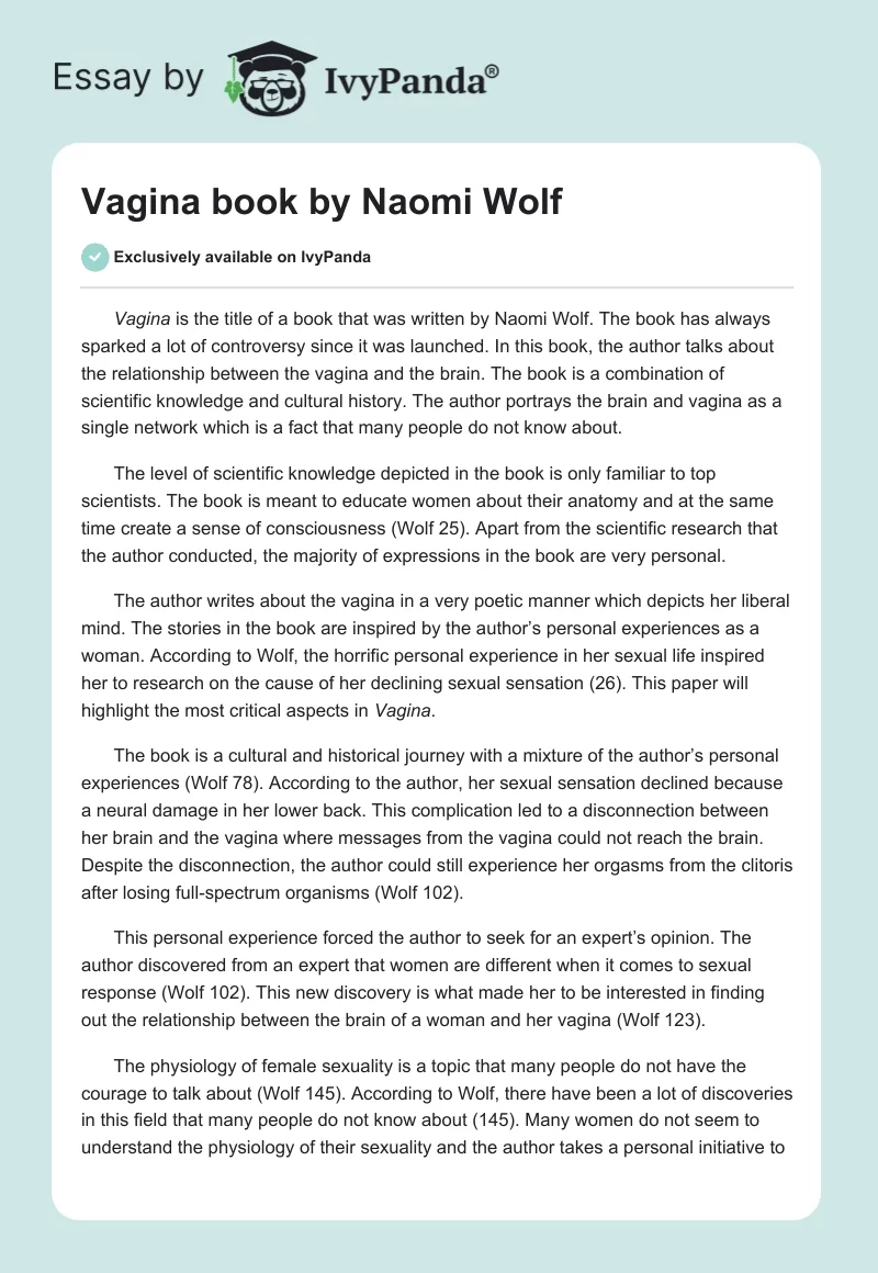 "Vagina" book by Naomi Wolf. Page 1