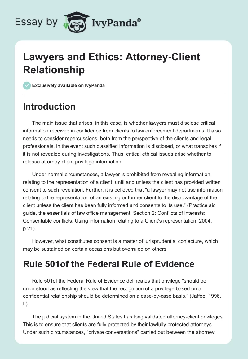Lawyers and Ethics: Attorney-Client Relationship. Page 1