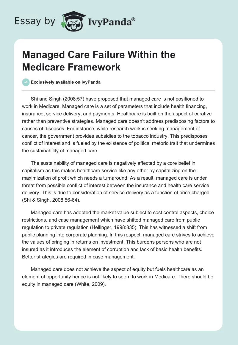 Managed Care Failure Within the Medicare Framework. Page 1