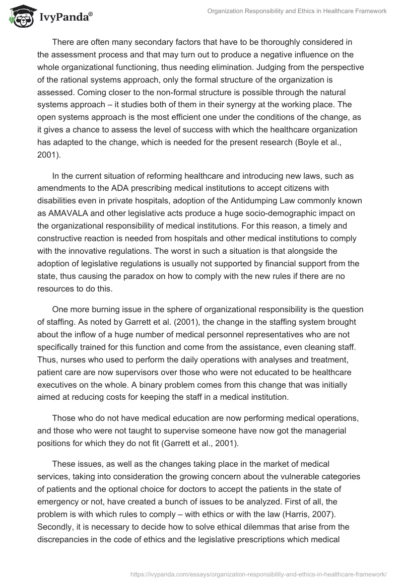 Organization Responsibility and Ethics in Healthcare Framework. Page 2