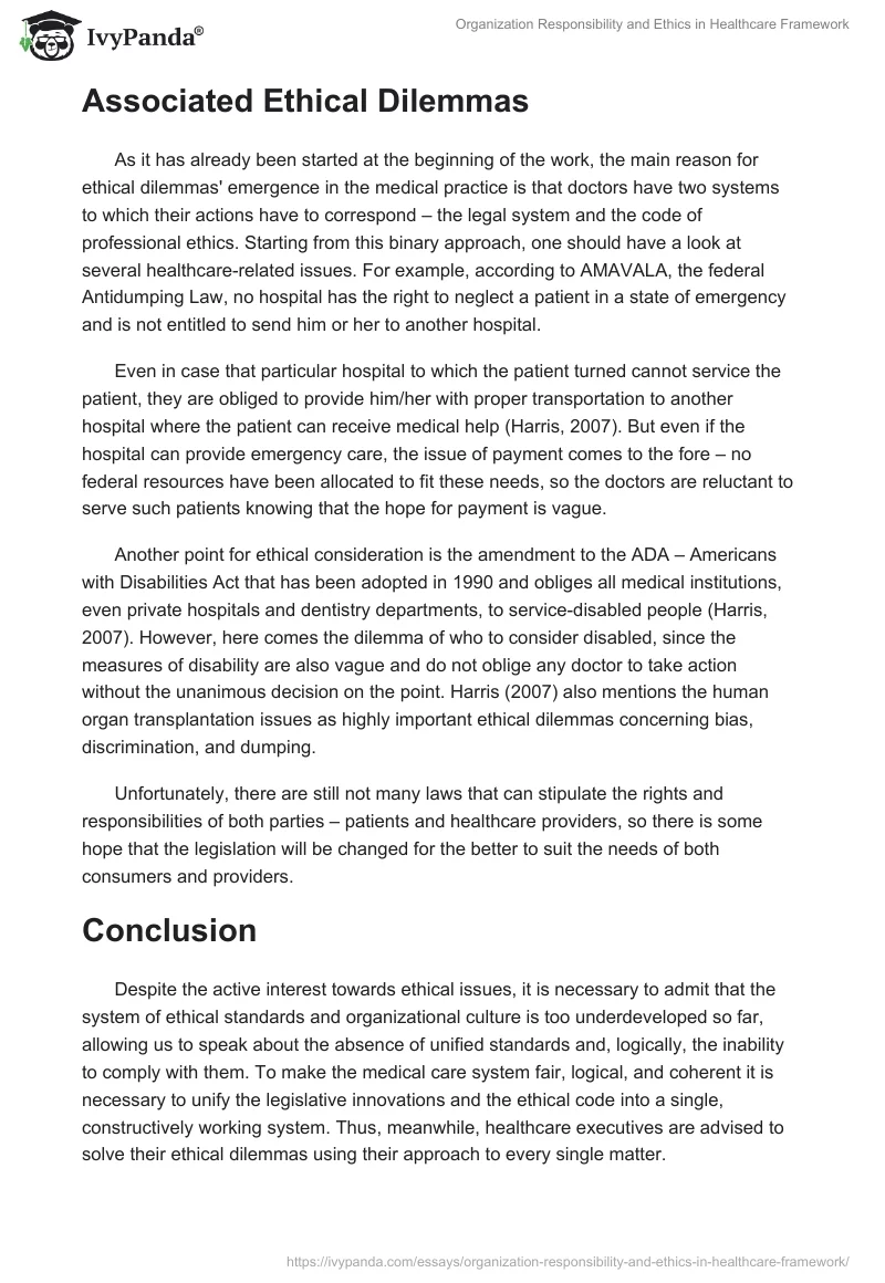 Organization Responsibility and Ethics in Healthcare Framework. Page 4