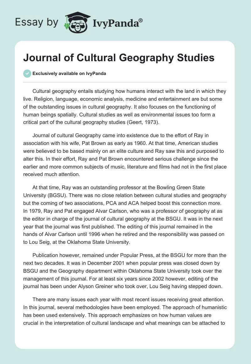 Journal of Cultural Geography Studies. Page 1