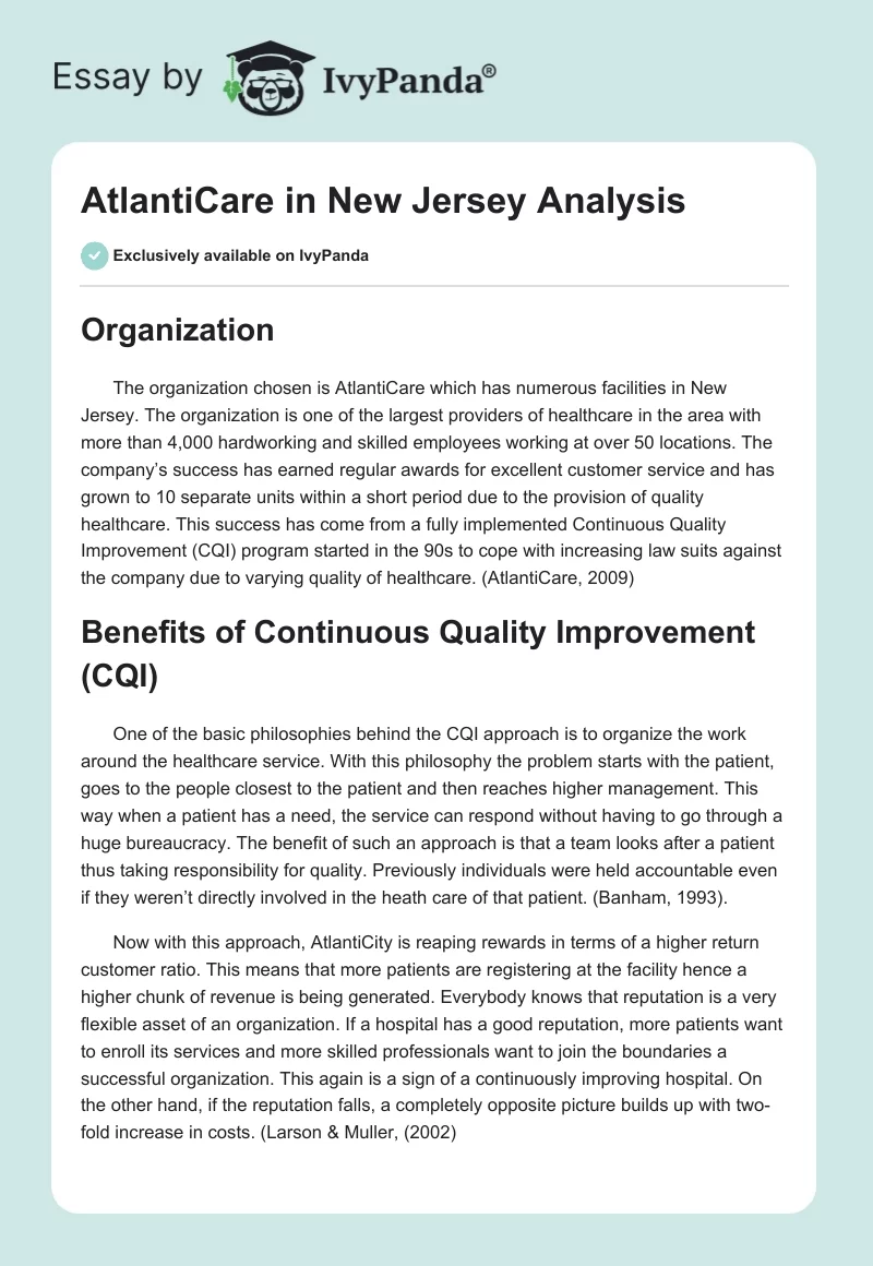 AtlantiCare in New Jersey Analysis. Page 1