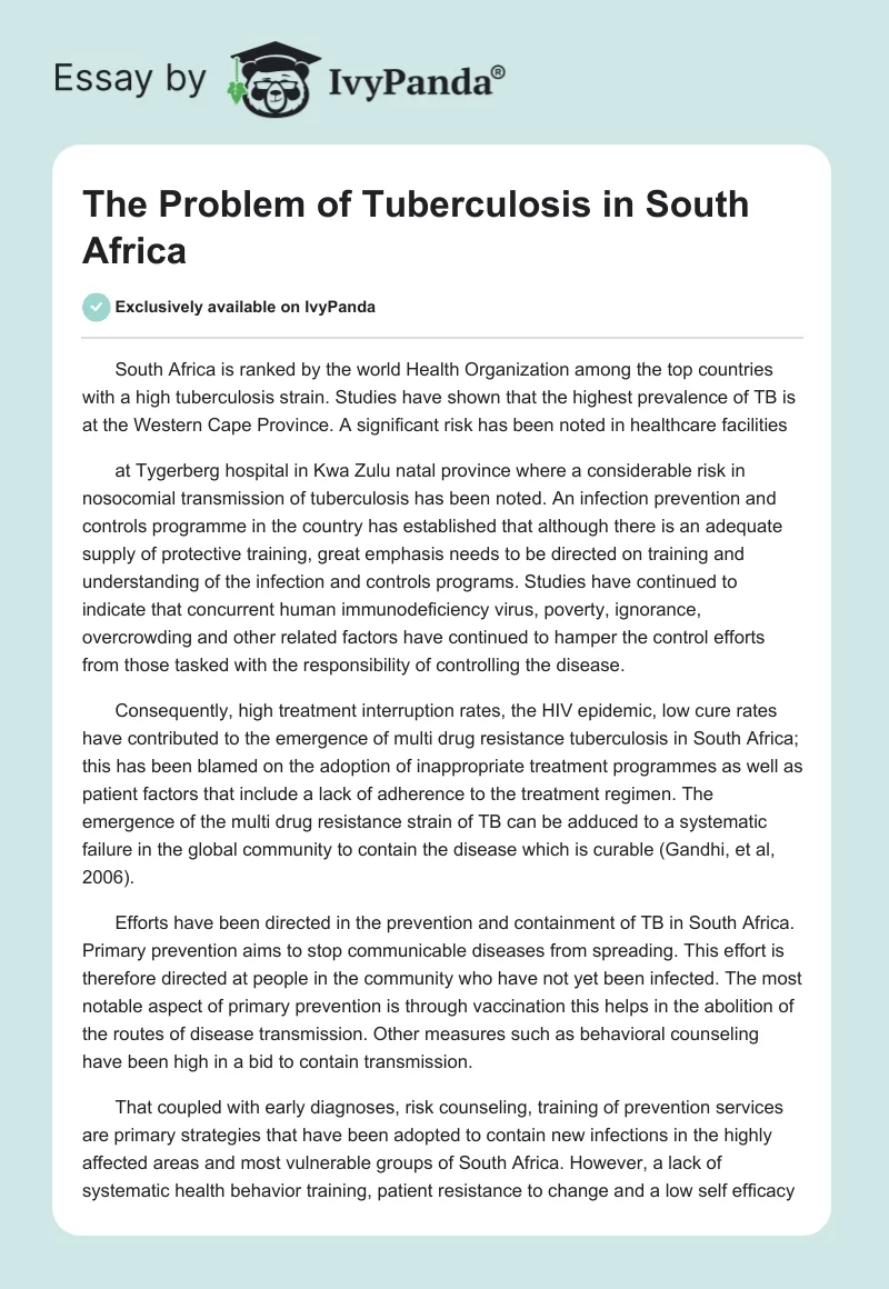 The Problem of Tuberculosis in South Africa. Page 1