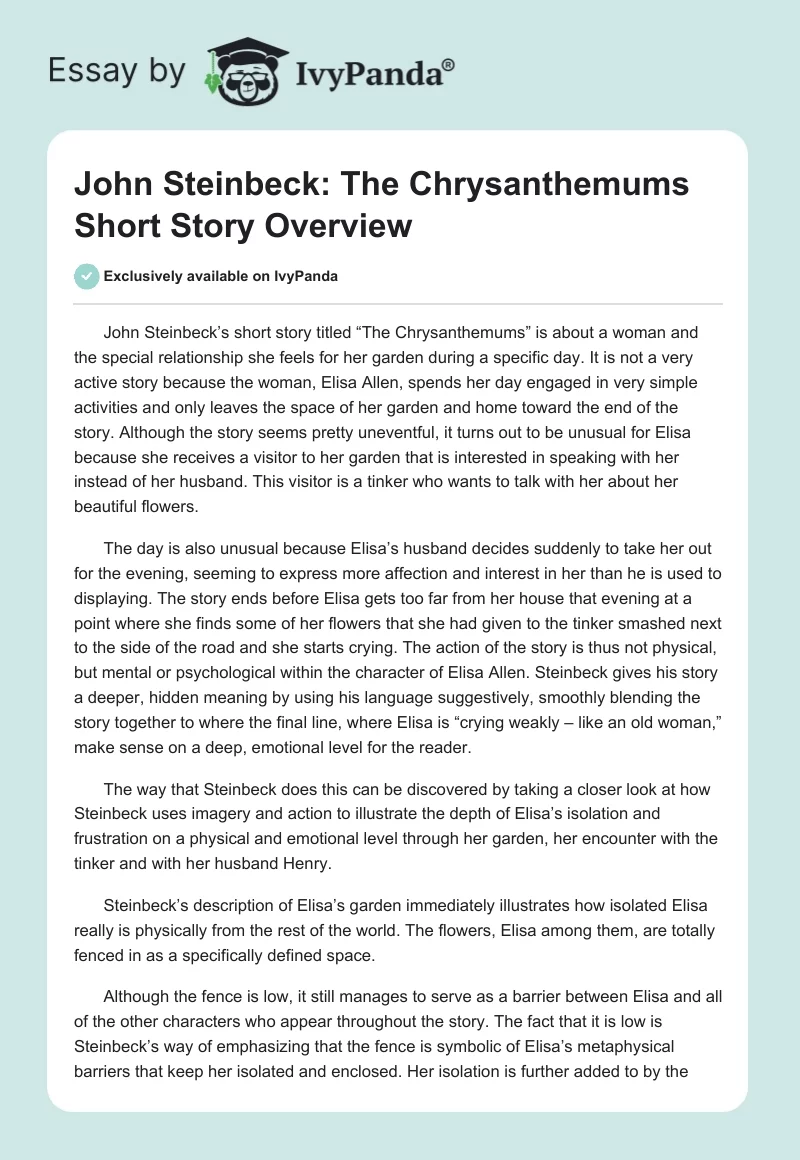 John Steinbeck: "The Chrysanthemums" Short Story Overview. Page 1