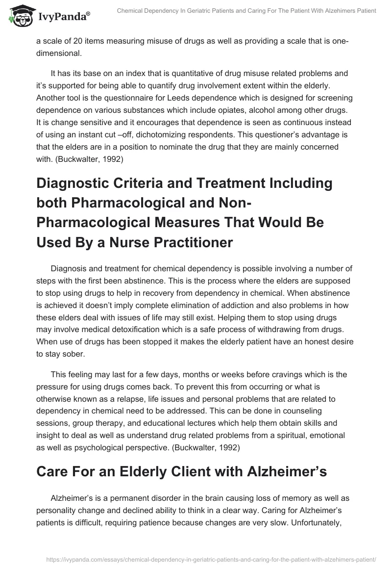 Chemical Dependency In Geriatric Patients and Caring For The Patient With Alzehimers Patient. Page 2