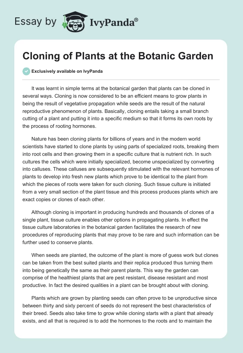 Cloning of Plants at the Botanic Garden. Page 1