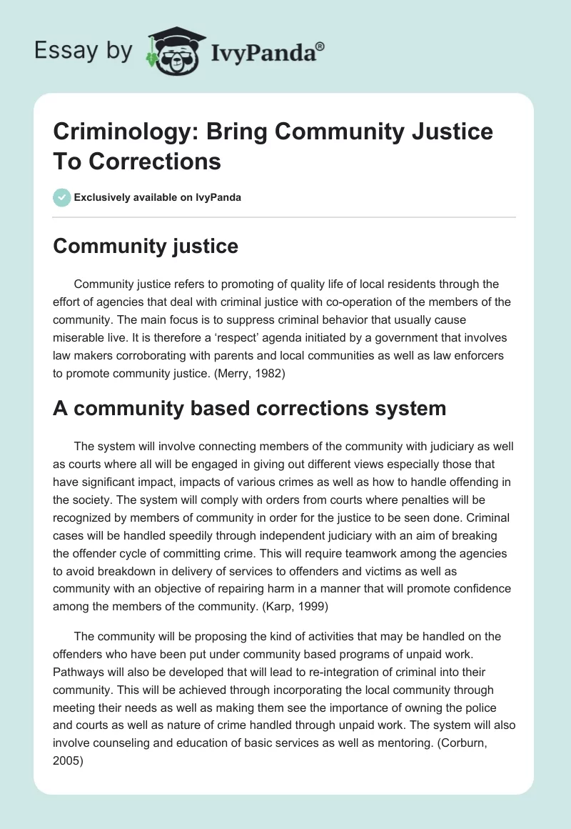 Criminology: Bring Community Justice To Corrections. Page 1