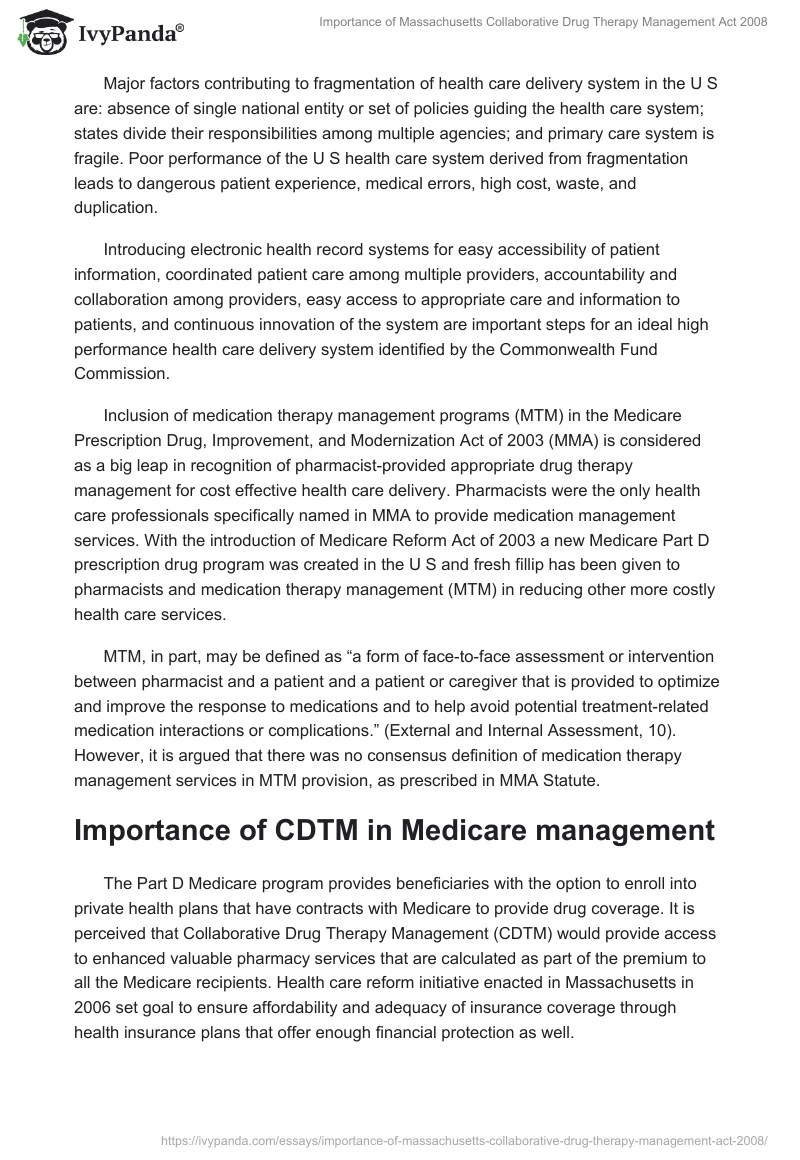 Importance of Massachusetts Collaborative Drug Therapy Management Act 2008. Page 2