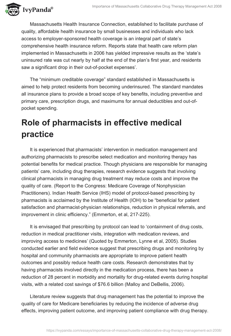 Importance of Massachusetts Collaborative Drug Therapy Management Act 2008. Page 3