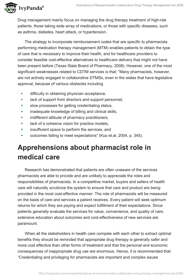 Importance of Massachusetts Collaborative Drug Therapy Management Act 2008. Page 4