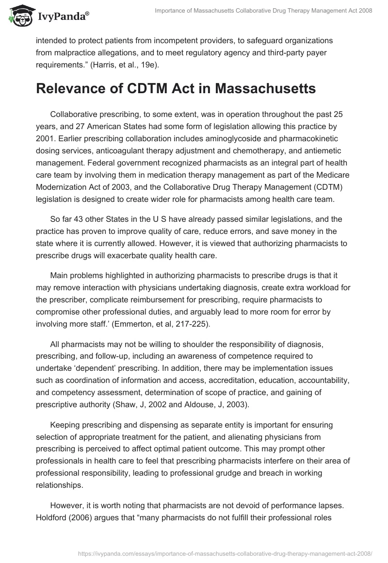 Importance of Massachusetts Collaborative Drug Therapy Management Act 2008. Page 5