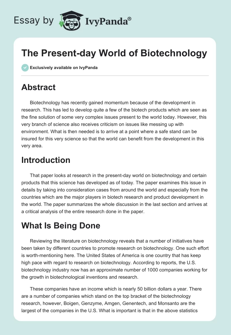 The Present-day World of Biotechnology. Page 1