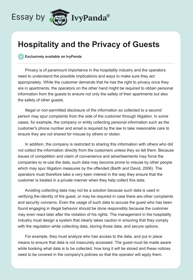 Hospitality and the Privacy of Guests. Page 1