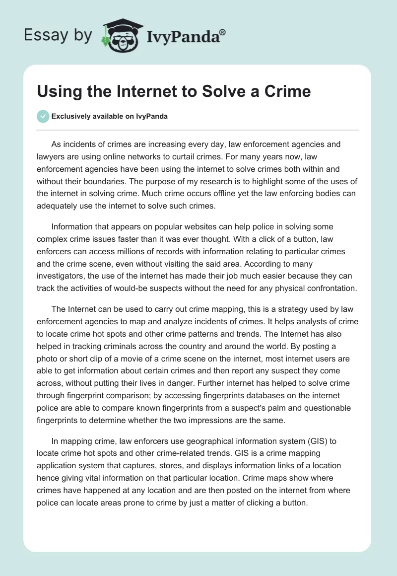 Using the Internet to Solve a Crime. Page 1