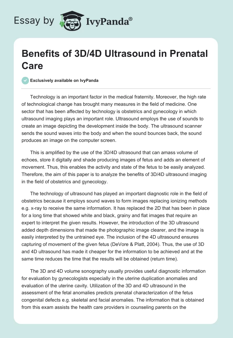 Benefits of 3D/4D Ultrasound in Prenatal Care. Page 1
